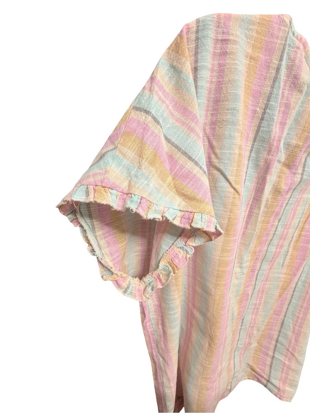 French Laundry Pastel Pink Rainbow Stripe Ruffle Sleeve Tie Front Blouse Size L - Picture 5 of 7